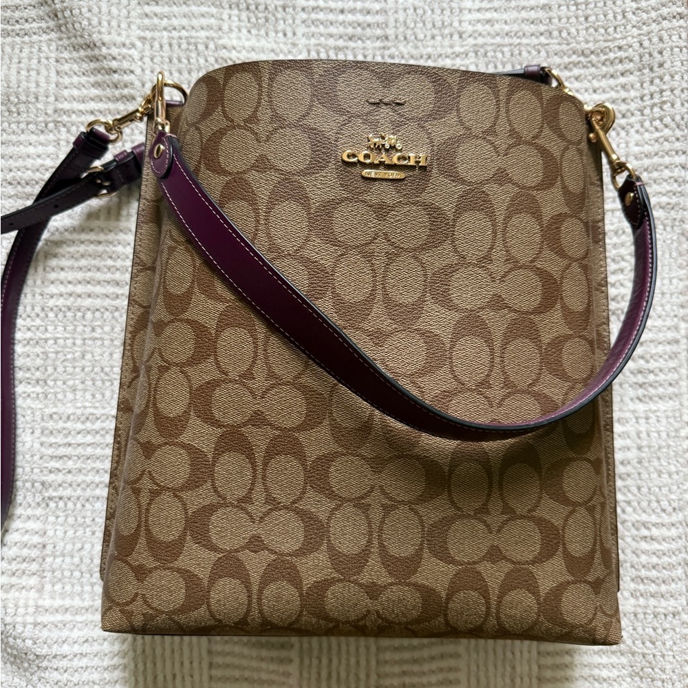 Coach Brown and Purple Shoulder Bag with Signature Style